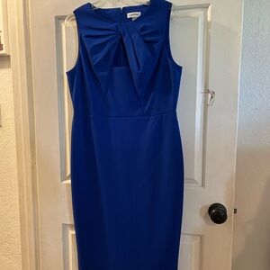 Calvin Klein Royal Blue Sleeveless Bow-Front Midi Dress